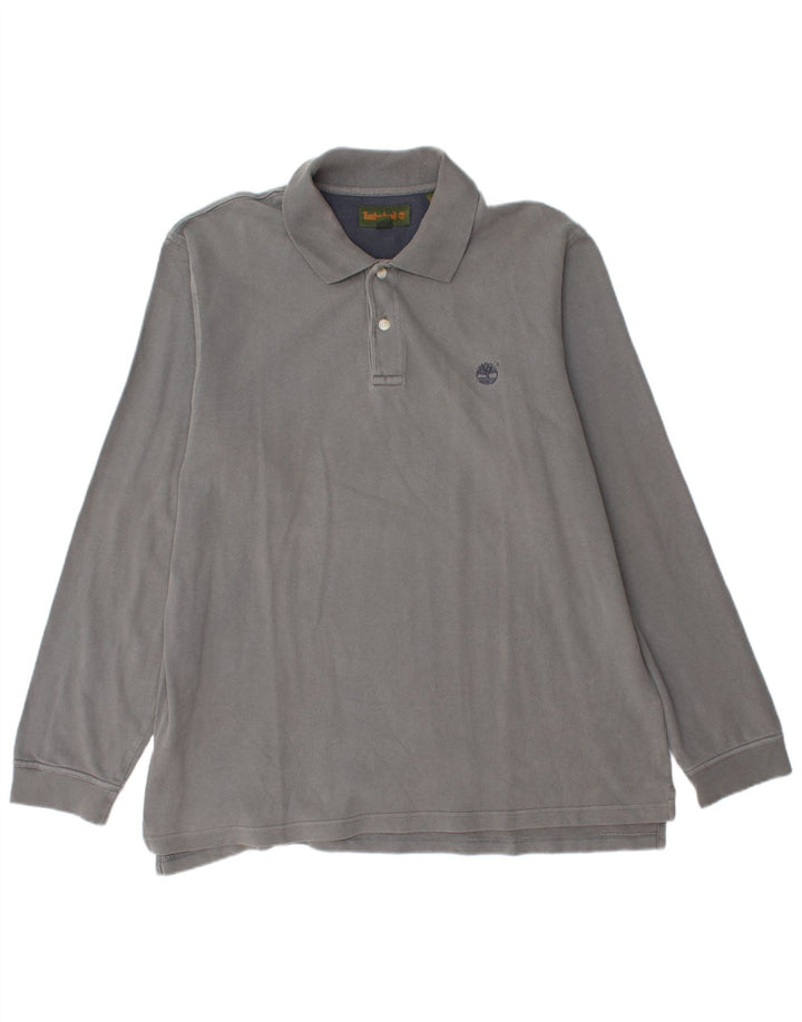 Polo da uomo a maniche lunghe Timberland grande in cotone grigio