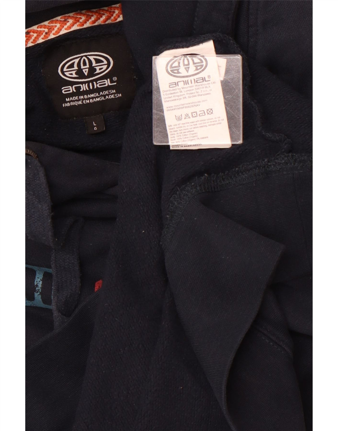 ANIMAL Maglione con cappuccio grafico da uomo grande in cotone blu navy