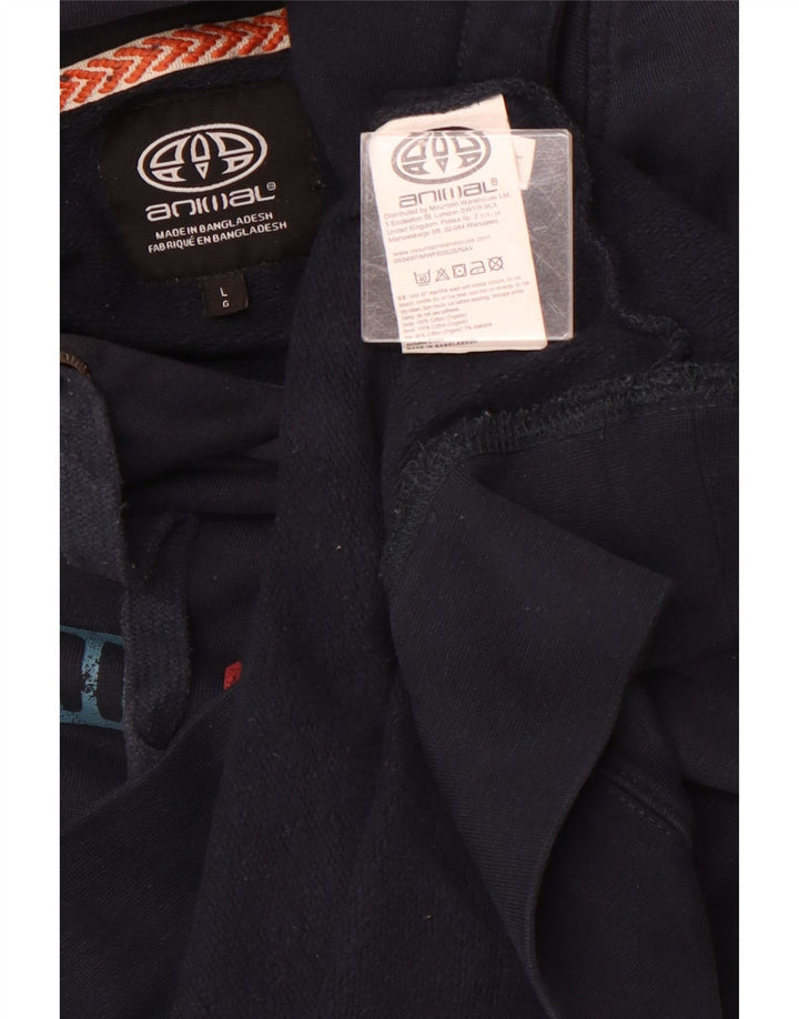 ANIMAL Maglione con cappuccio grafico da uomo grande in cotone blu navy