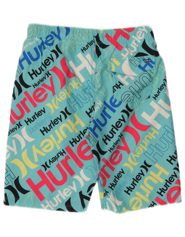 Pantaloncini da bagno con grafica Hurley per ragazzi 12-13 anni, grandi, in poliestere turchese