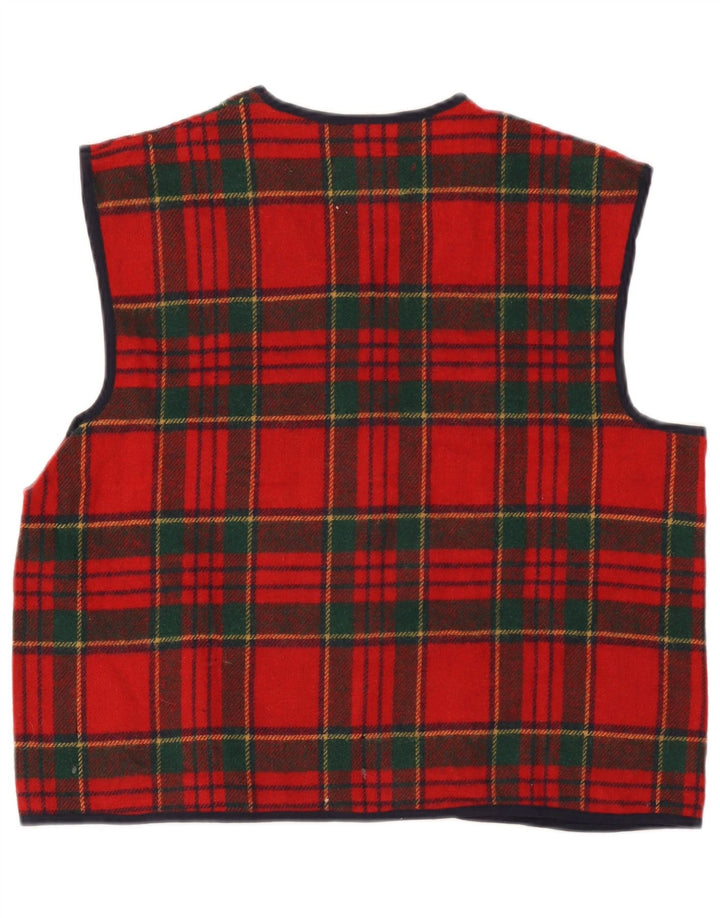 Gilet vintage da uomo grande in lana scozzese rossa