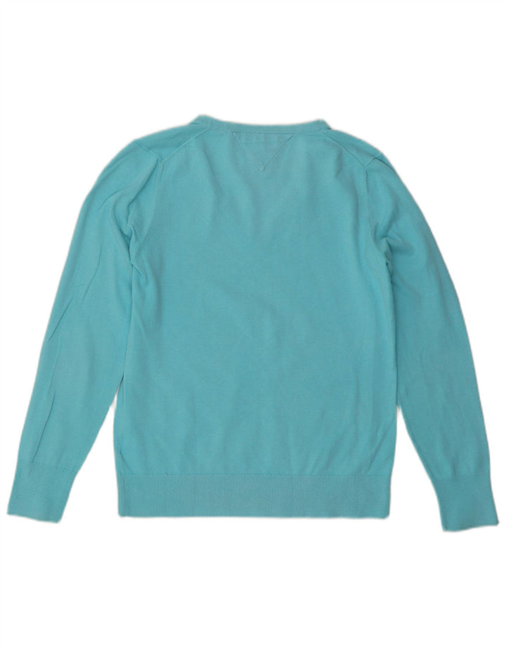 TOMMY HILFIGER Maglione da donna con scollo a V UK 14 Grande cotone blu