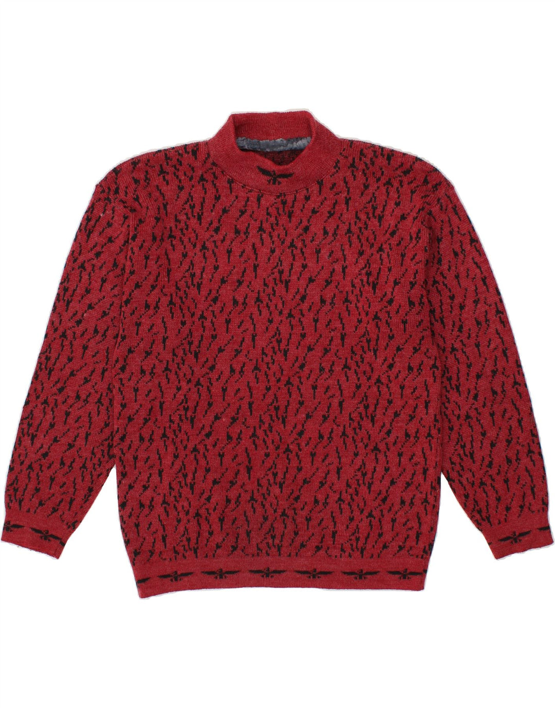 VINTAGE Womens Abstract Pattern Turtle Neck Jumper Sweater UK 14 Large Red Vintage Vintage and Second-Hand Vintage from Messina Hembry 