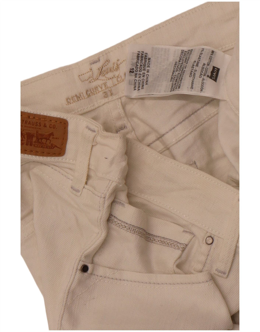 Jeans Capri da donna Levi's US 12 Large W32 L22 Cotone bianco