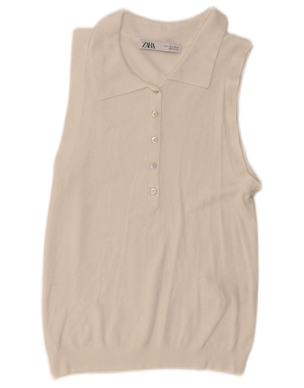 Polo senza maniche da donna Zara UK 10 Small bianca in viscosa