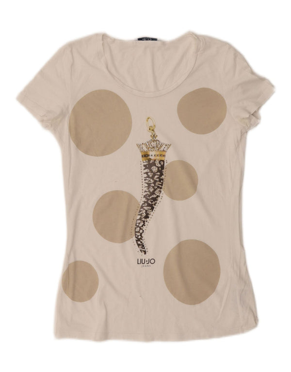 T-shirt grafica da donna Liu Jo Top UK 12 Cotone geometrico bianco medio