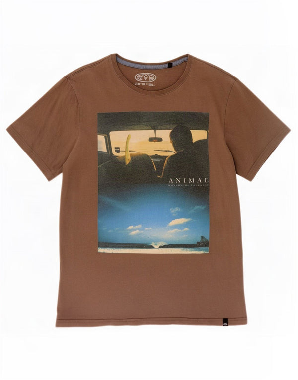 T-shirt grafica da uomo con animali in cotone marrone medio