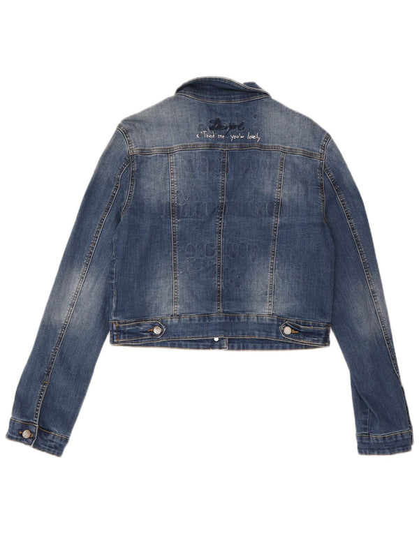 Desigual Donna Graphic Crop Giacca di jeans EU 42 Large Blu Poliestere