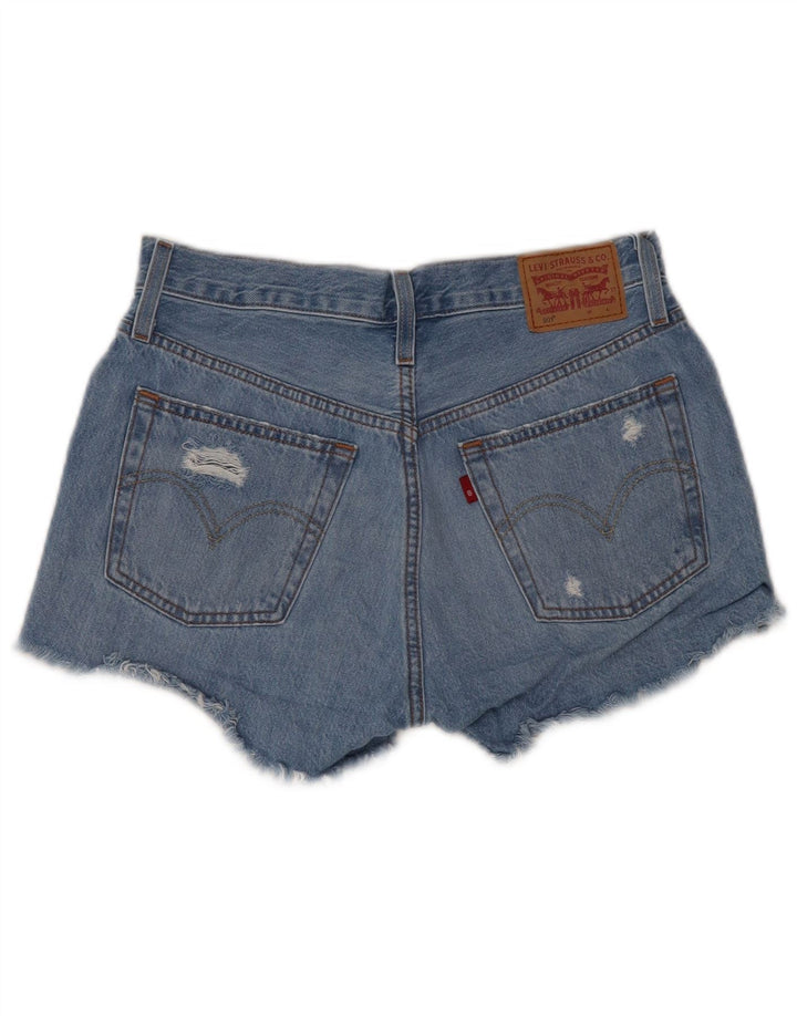 LEVI'S Pantaloncini di jeans invecchiati 501 da donna W27 piccoli in cotone blu