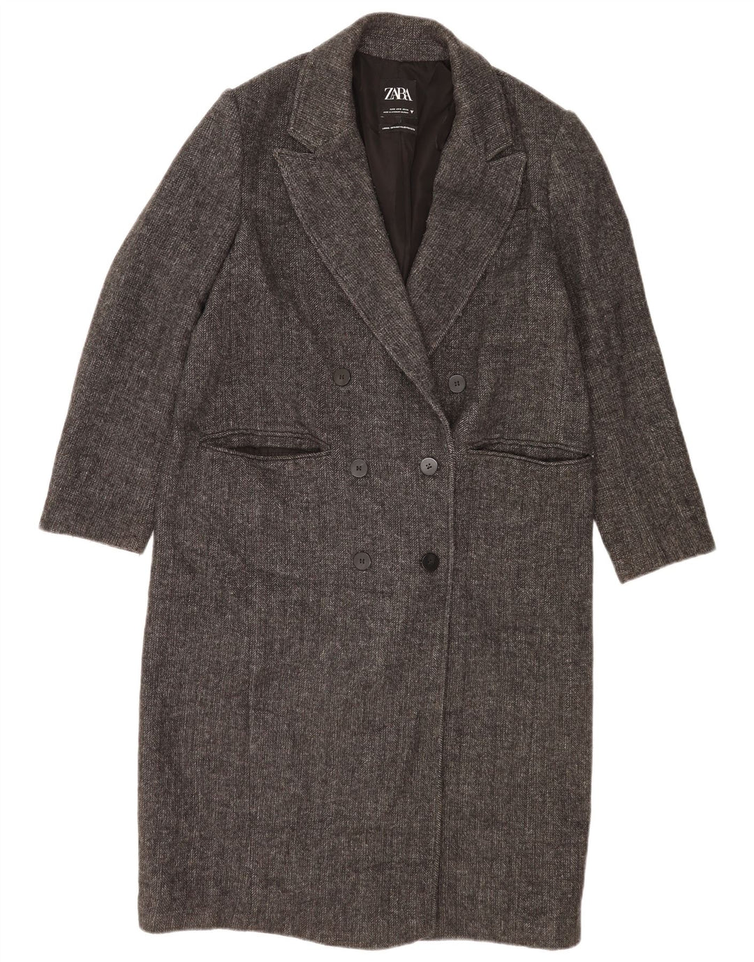 Cappotto doppiopetto oversize da donna Zara UK 10 piccolo grigio a spina di pesce