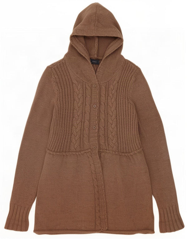 Zara Womens Hooded Cardigan Sweater UK 14 Large Brown Cotton
