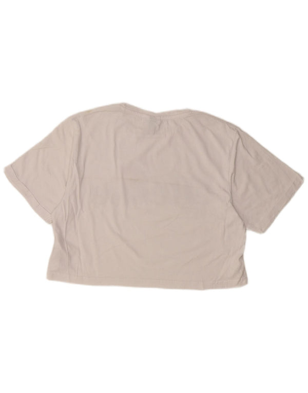 ELLESSE T-shirt grafica da donna corta Top UK 10 piccola cotone bianco