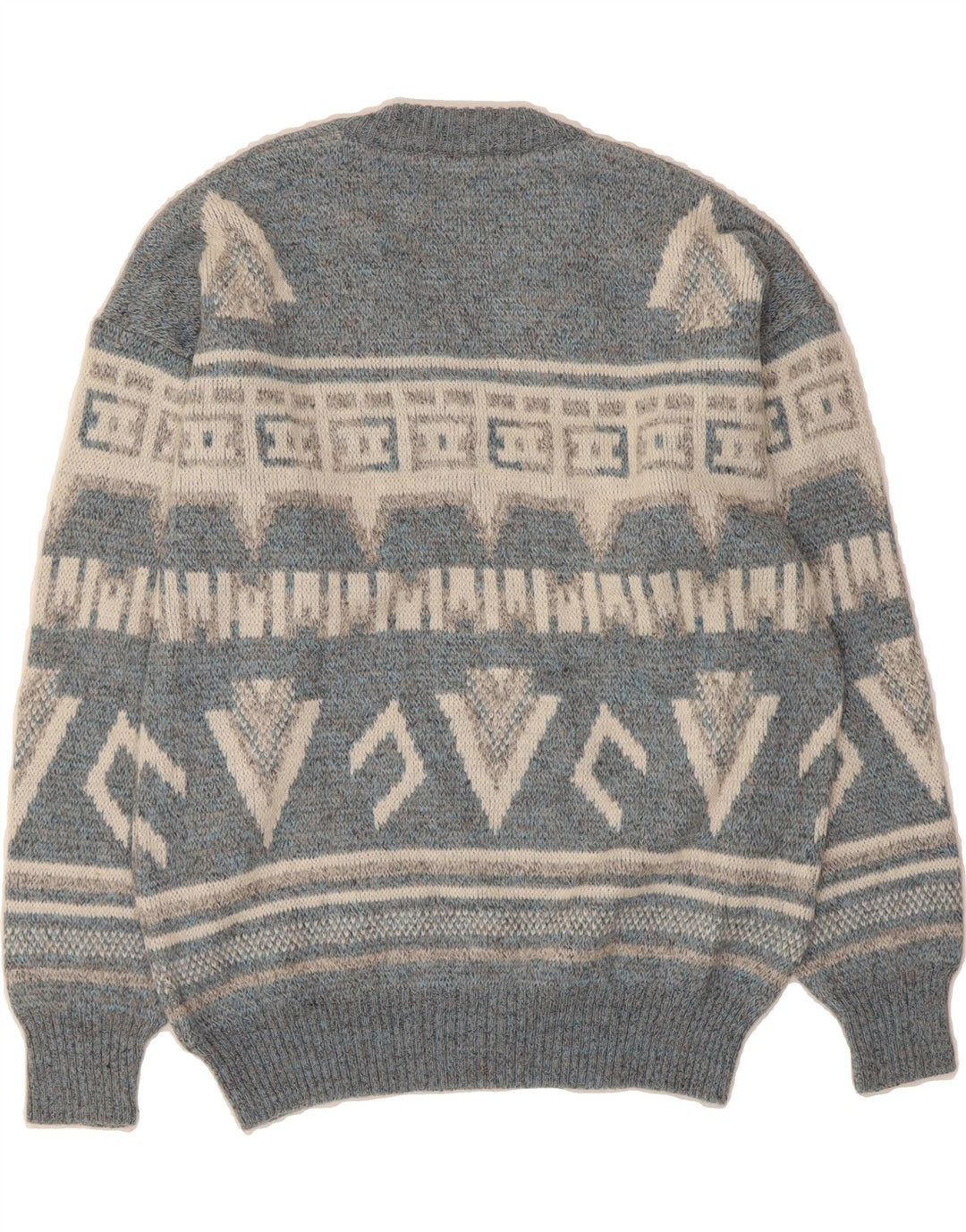 VINTAGE Mens V-Neck Jumper Sweater Medium Blue Geometric Acrylic Vintage Vintage and Second-Hand Vintage from Messina Hembry 