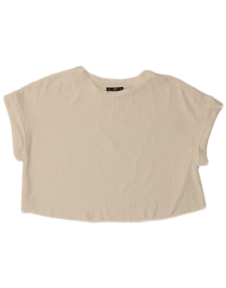 ZARA Womens Oversized Crop Top UK 10 Small Off White