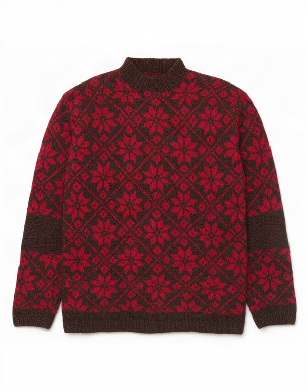 Maglione da donna vintage con collo dolcevita UK 16 Large Red Fair Isle