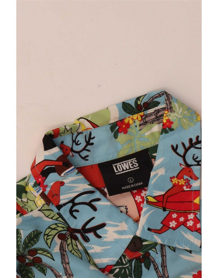 Lowes Camicia hawaiana a maniche corte da uomo, grande, in poliestere blu