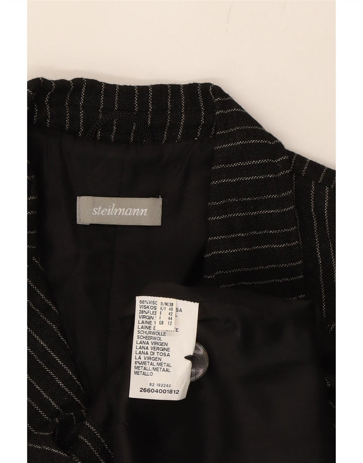 STEILMANN  Womens Crop 3 Button Blazer Jacket UK 12 Medium Black Pinstripe Vintage Steilmann and Second-Hand Steilmann from Messina Hembry 