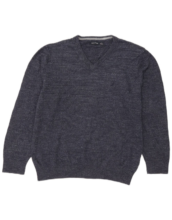 Maglione da uomo con scollo a V Nautica XL in cotone screziato blu navy