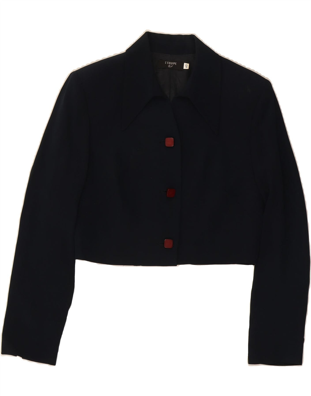 L'EQUIPE Womens Crop 3 Button Blazer Jacket IT 40 Small Navy Blue Viscose Vintage L'Equipe and Second-Hand L'Equipe from Messina Hembry 