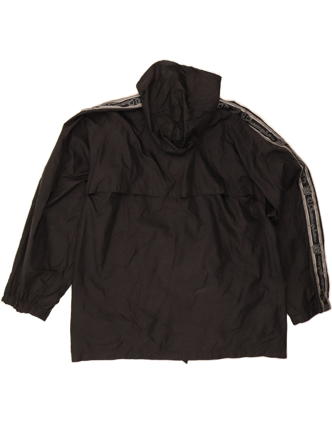 CHAMPION Mens Hooded Rain Jacket UK 42 XL Black Polyamide Vintage Champion and Second-Hand Champion from Messina Hembry 