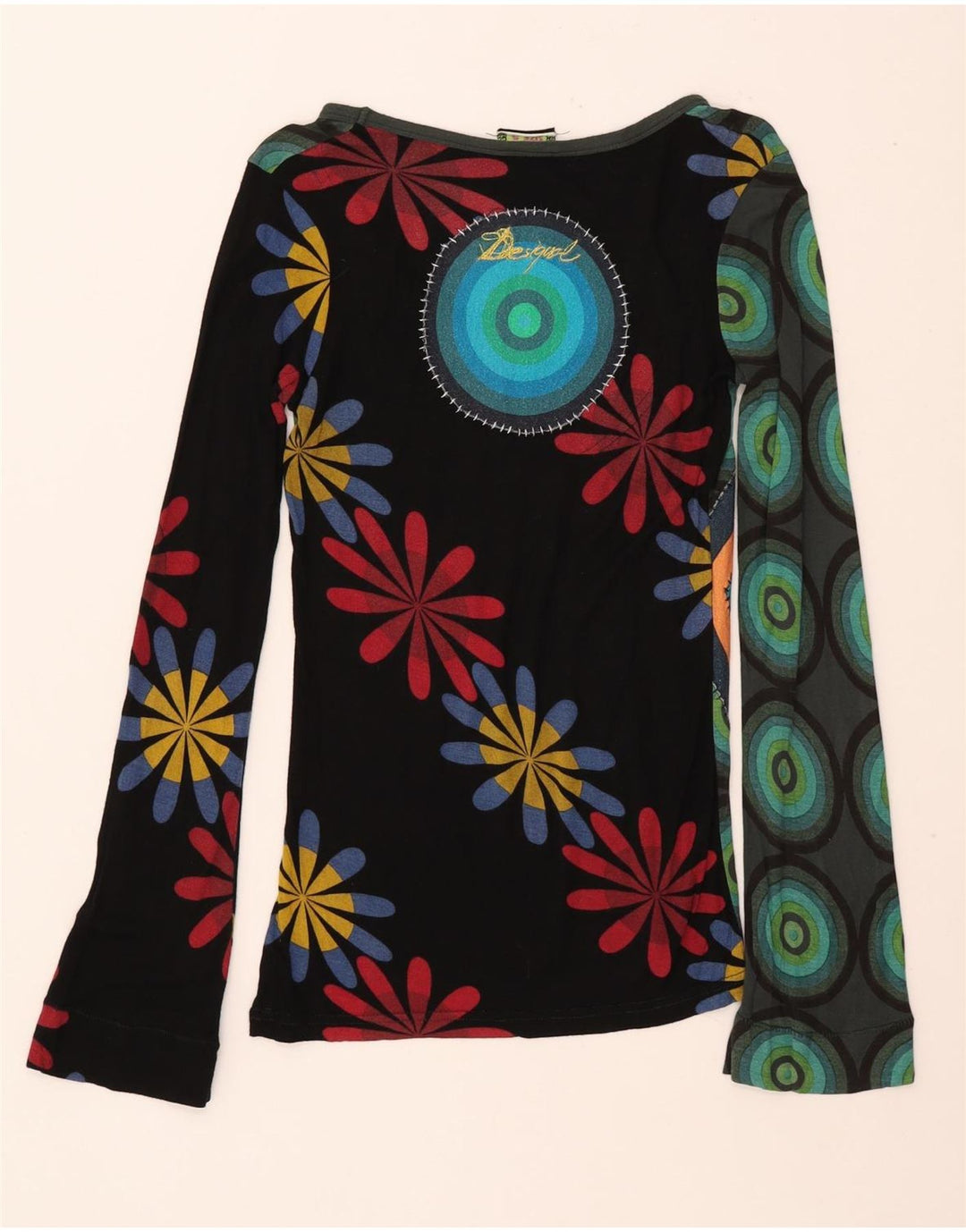 Desigual Womens Graphic Top manica lunga UK 8 Small multicolore in viscosa