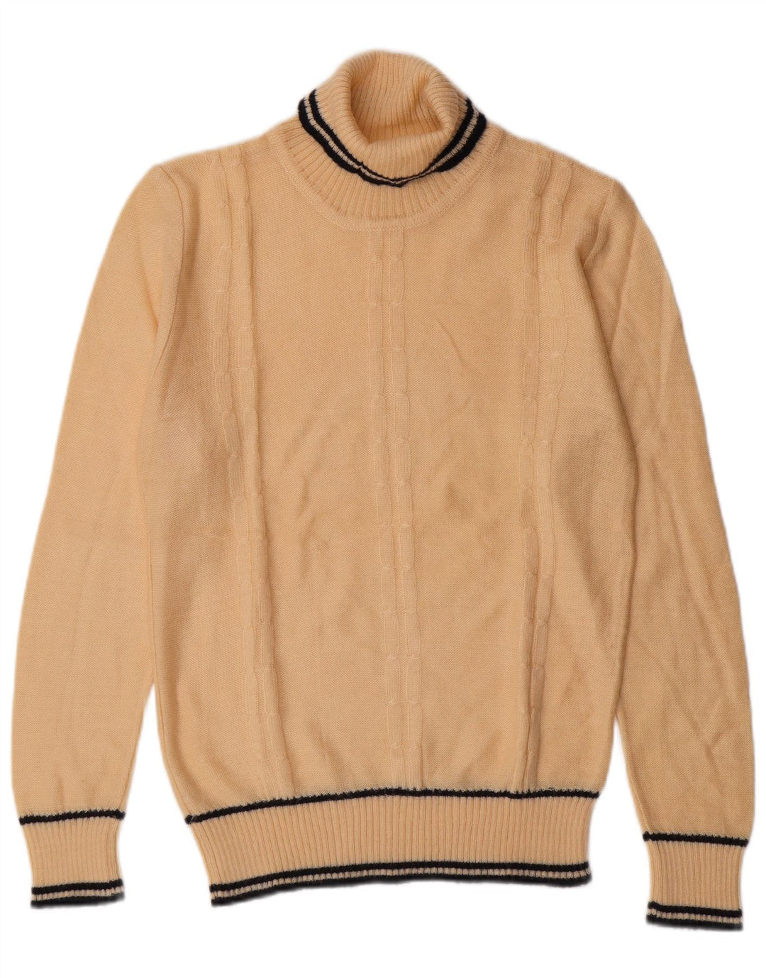 Maglione maglione collo alto da uomo VINTAGE piccolo classico a righe beige