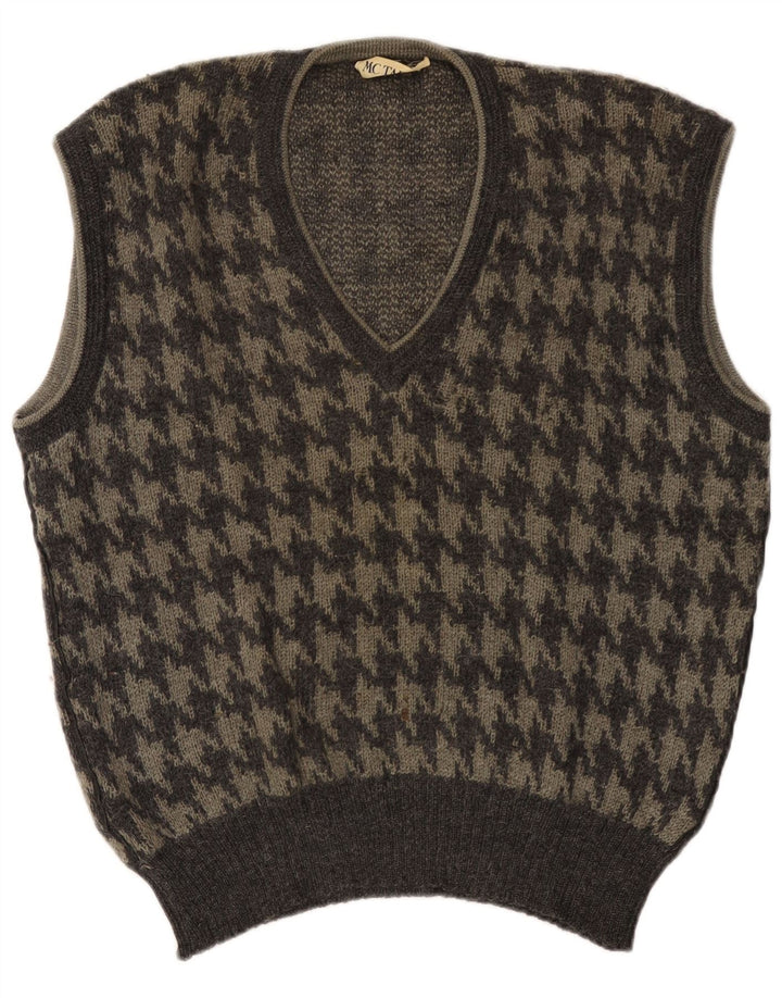 Canotta vintage da uomo, canotta grande, pied de poule grigio