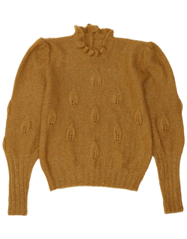 Maglione vintage da donna con collo alto e collo alto UK 14 medio giallo screziato