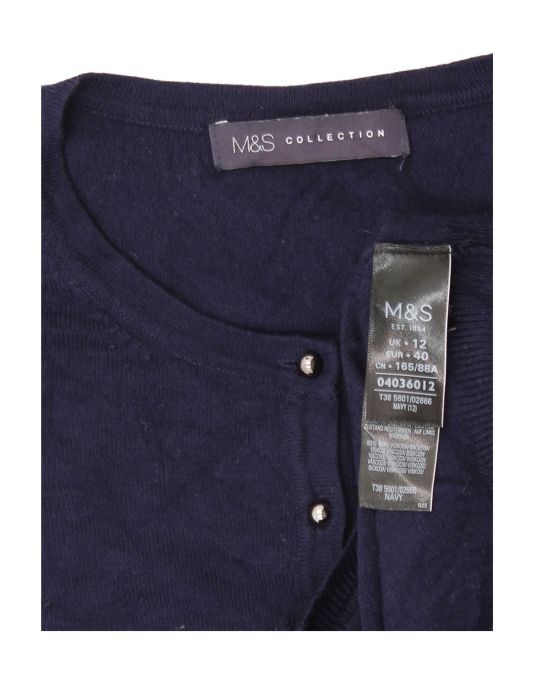 Maglione cardigan da donna Marks & Spencer UK 12 Viscosa blu navy medio