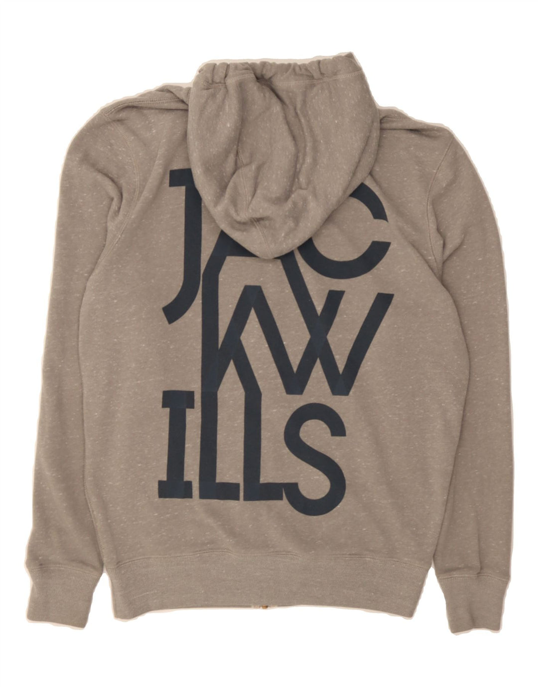 JACK WILLS Mens Graphic Zip Hoodie Sweater Medium Grey Polyester Vintage Jack Wills and Second-Hand Jack Wills from Messina Hembry 