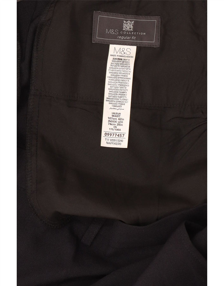 MARKS & SPENCER Pantaloni da abito vestibilità regolare da uomo W42 L29 Poliestere blu navy