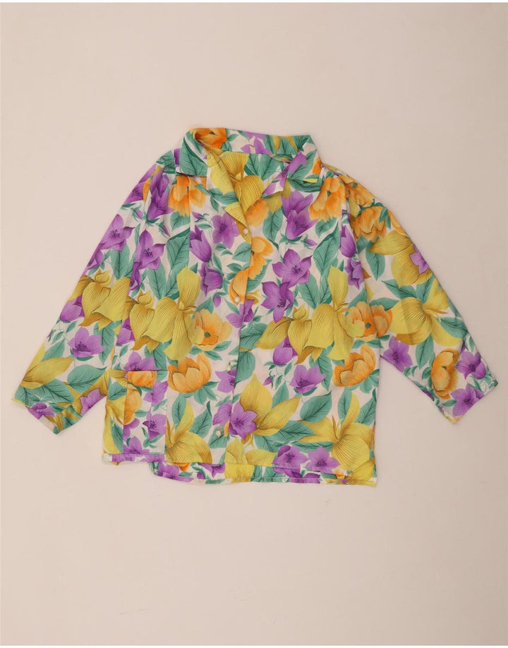 Camicetta camicia vintage da donna UK 14 Viscosa floreale multicolore media