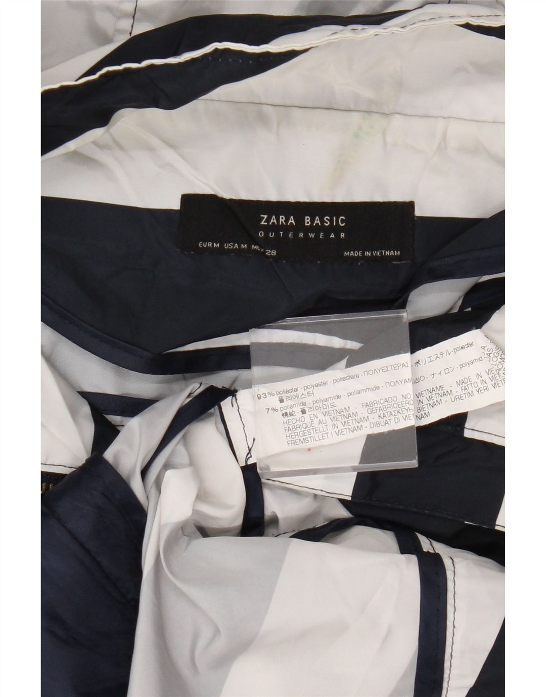 Giacca antipioggia con cappuccio da donna Zara UK 14 poliestere a righe blu navy medio