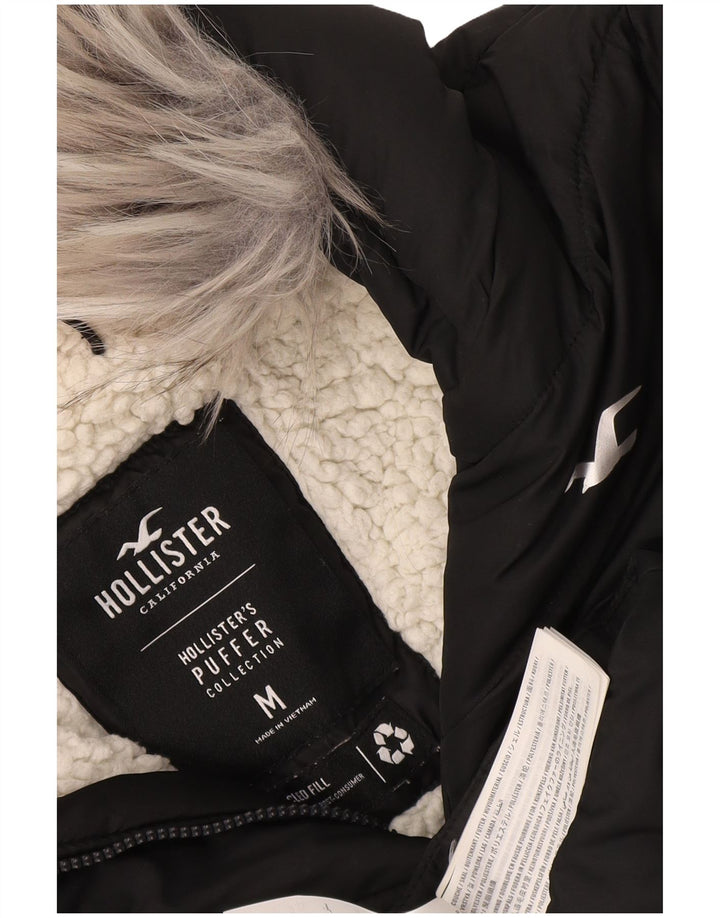 Cappotto imbottito in sherpa con cappuccio da donna Hollister UK 14 poliestere nero medio