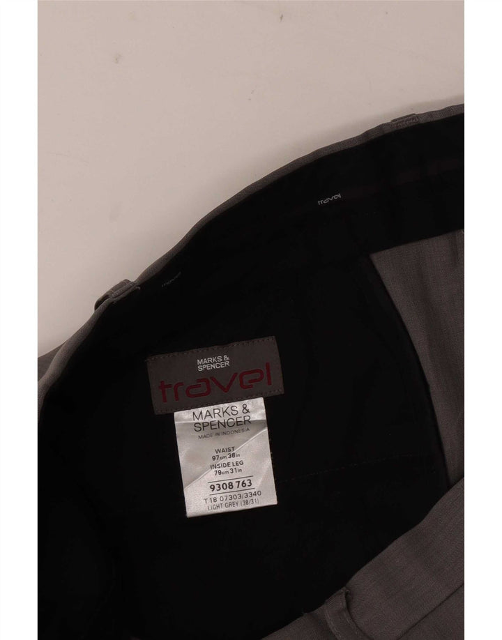 Pantaloni chino dritti da uomo Marks & Spencer W38 L28 poliestere grigio