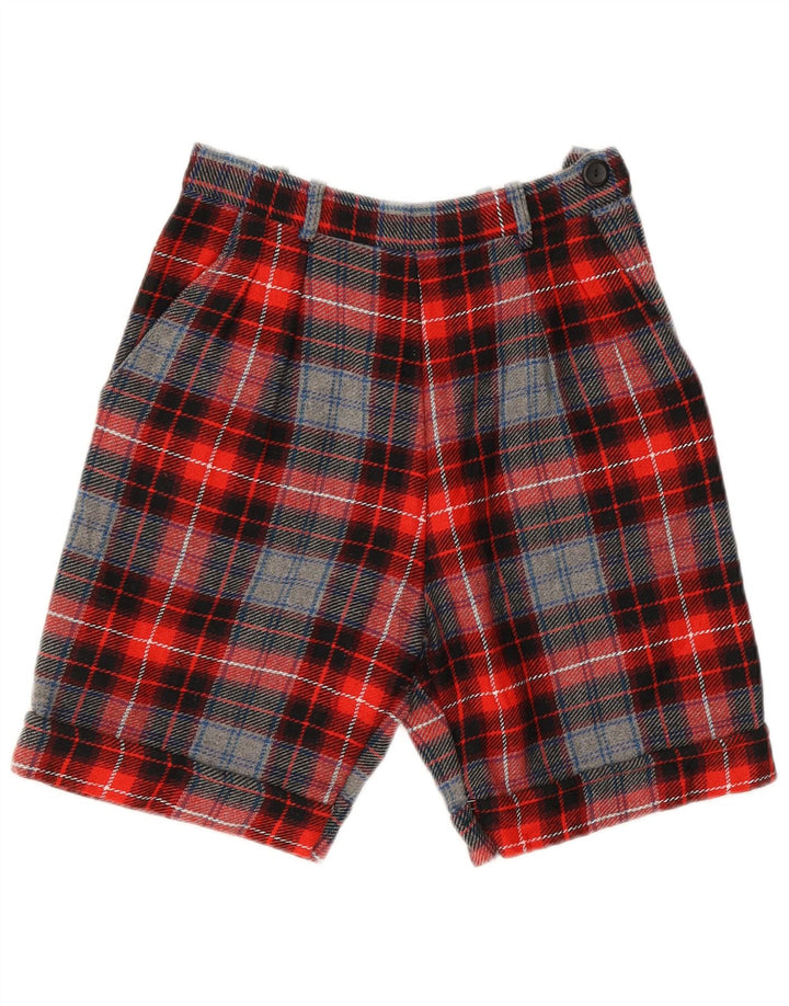 Pantaloncini chino a vita alta da donna VINTAGE IT 42 medi W28 lana a quadri rossi