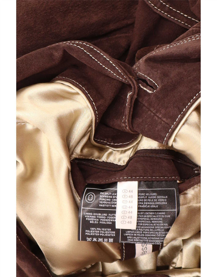 Giacca blazer da donna in pelle scamosciata a 3 bottoni Yessica EU 46 XL in pelle marrone