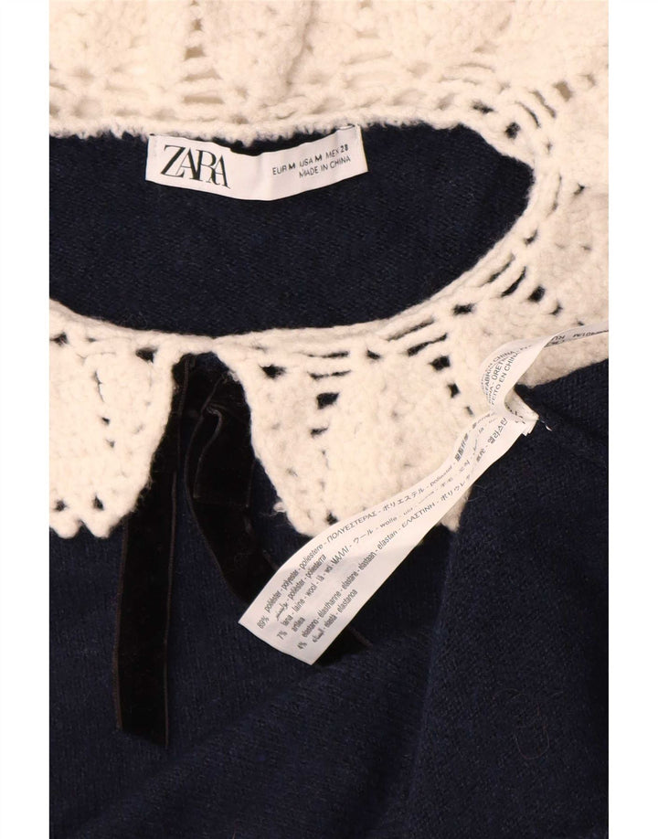 Top corto in maglia da donna Zara UK 12 poliestere blu navy medio