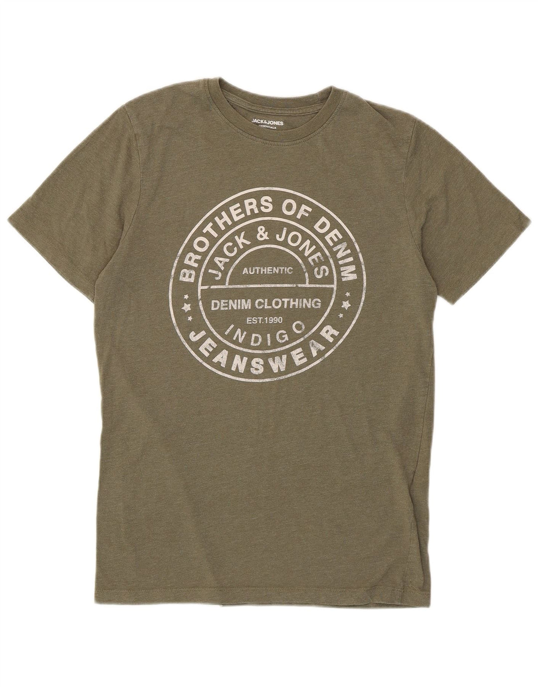 JACK & JONES Mens Graphic T-Shirt Top Small Khaki Cotton