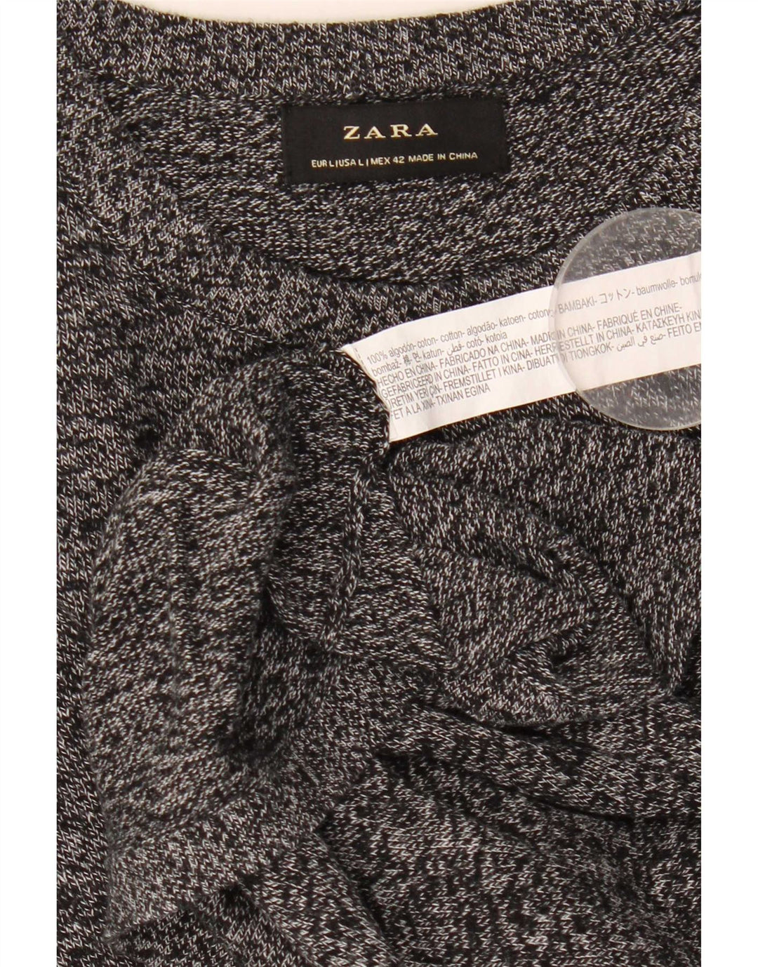 Maglione girocollo da uomo Zara, maglione grande in cotone chiazzato grigio
