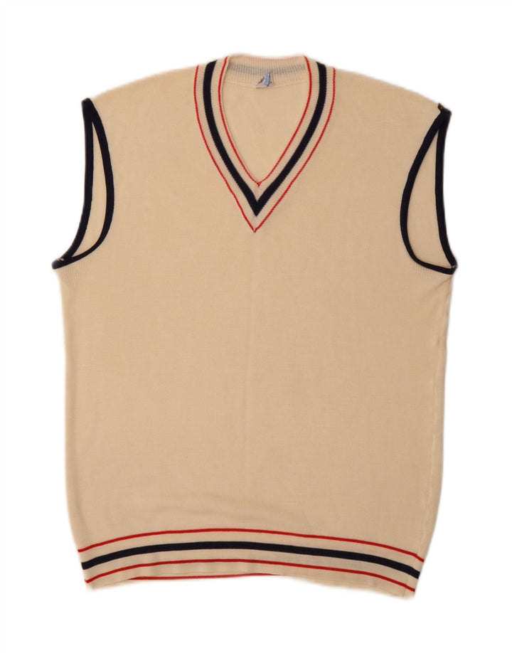 Canottiera vintage da uomo piccola in acrilico beige