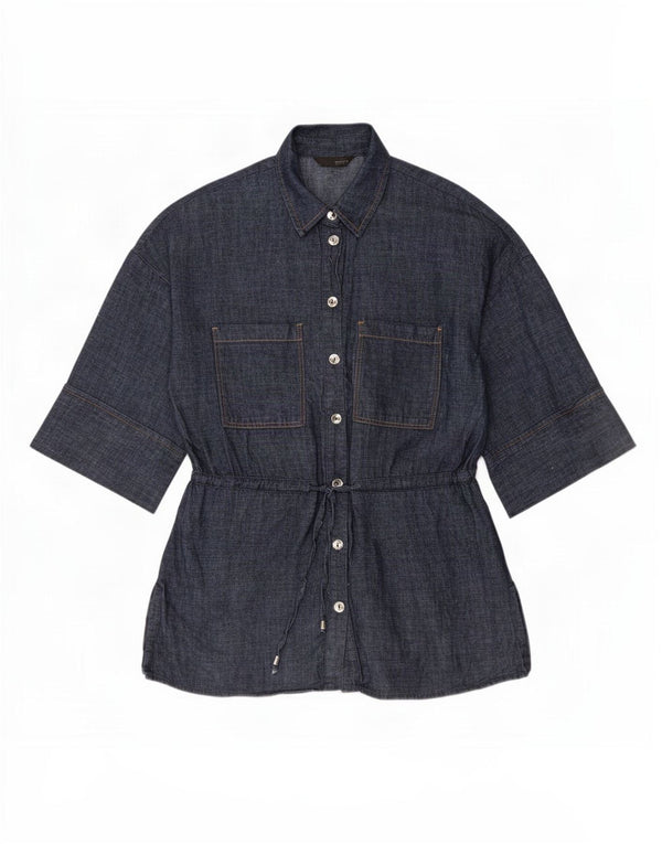 Camicia in denim oversize con maniche a 3/4 Zara da donna UK 6 XS cotone blu