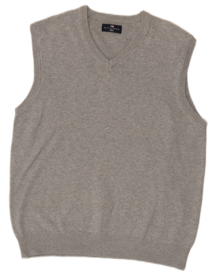 Canotta da uomo Marks & Spencer blu Harbour Vest in cotone grigio medio