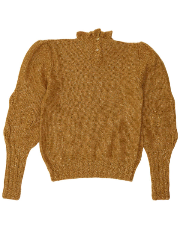 Maglione vintage da donna con collo alto e collo alto UK 14 medio giallo screziato