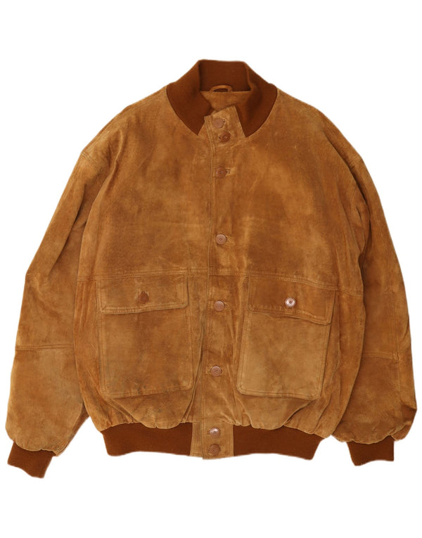 Giubbotto bomber in pelle scamosciata da uomo John Monroe UK 40 grande in pelle marrone