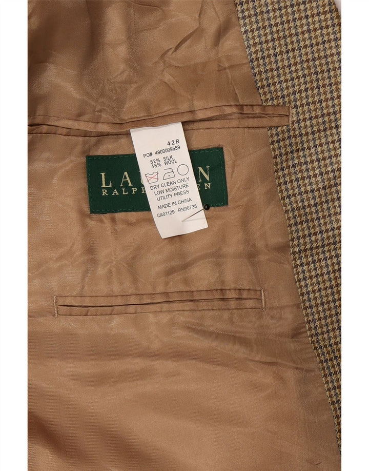 Giacca blazer da uomo a 2 bottoni Ralph Lauren UK 42 grande seta pied de poule beige
