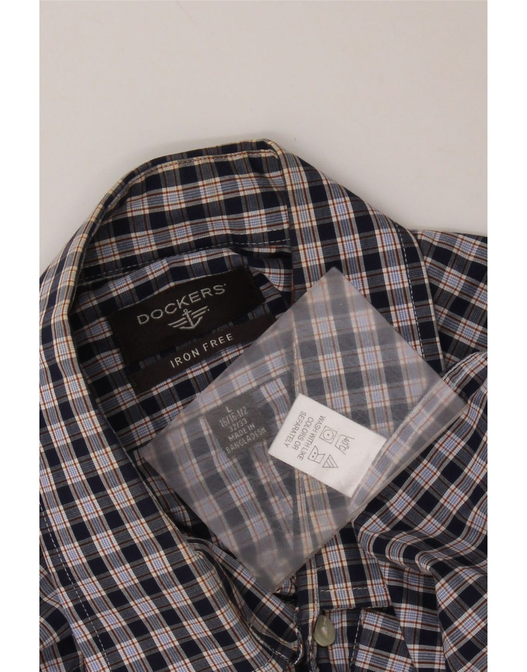 Camicia da uomo DOCKERS taglia 16 16 1/2 grande cotone a quadretti blu navy