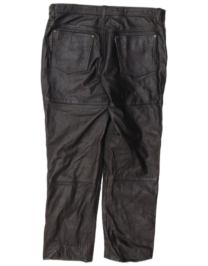 POLO Pantaloni dritti in pelle da uomo W38 L31 Pelle nera