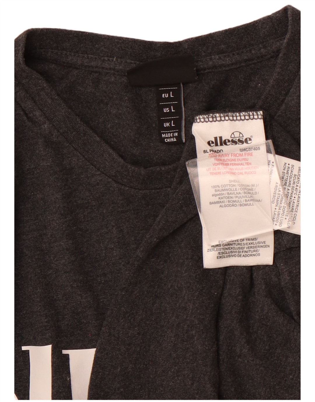 ELLESSE T-shirt grafica da donna con grafica Top UK 14 Large in cotone grigio