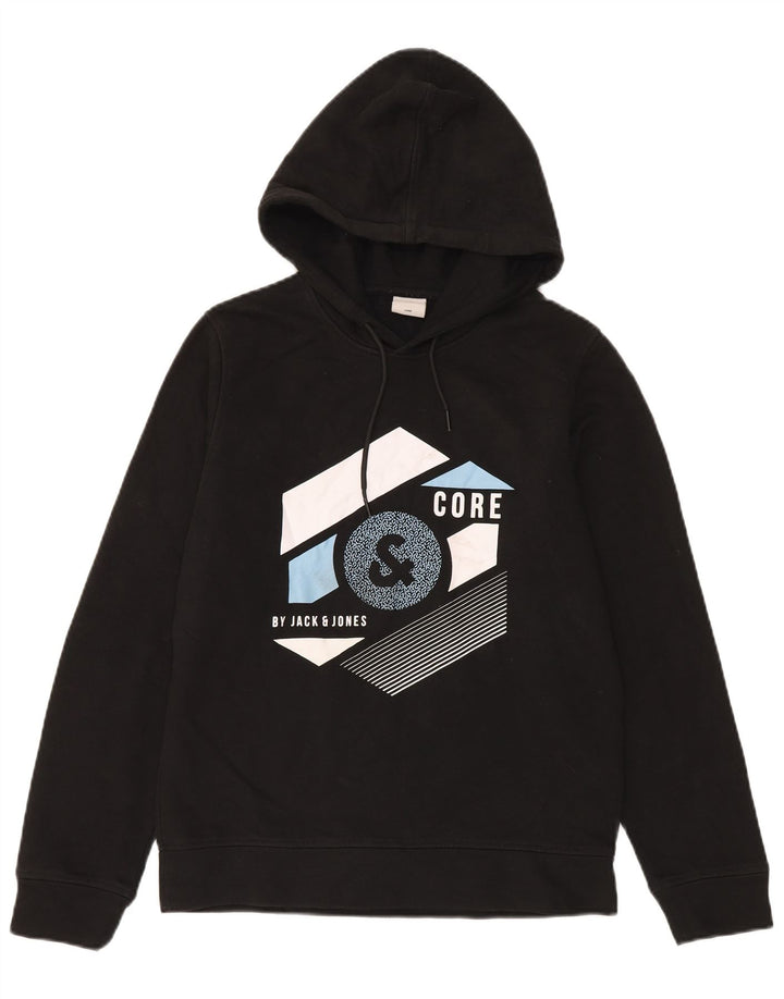 Jack & Jones Mens Graphic Hoodie Jumper Small Black Polyester